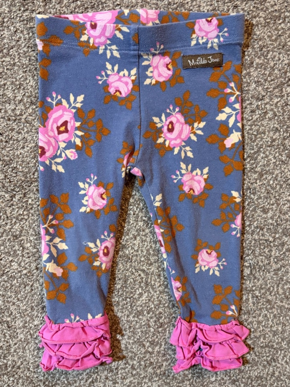 Matilda Jane Blue Floral Leggings with Pink Ruffle Cuffs